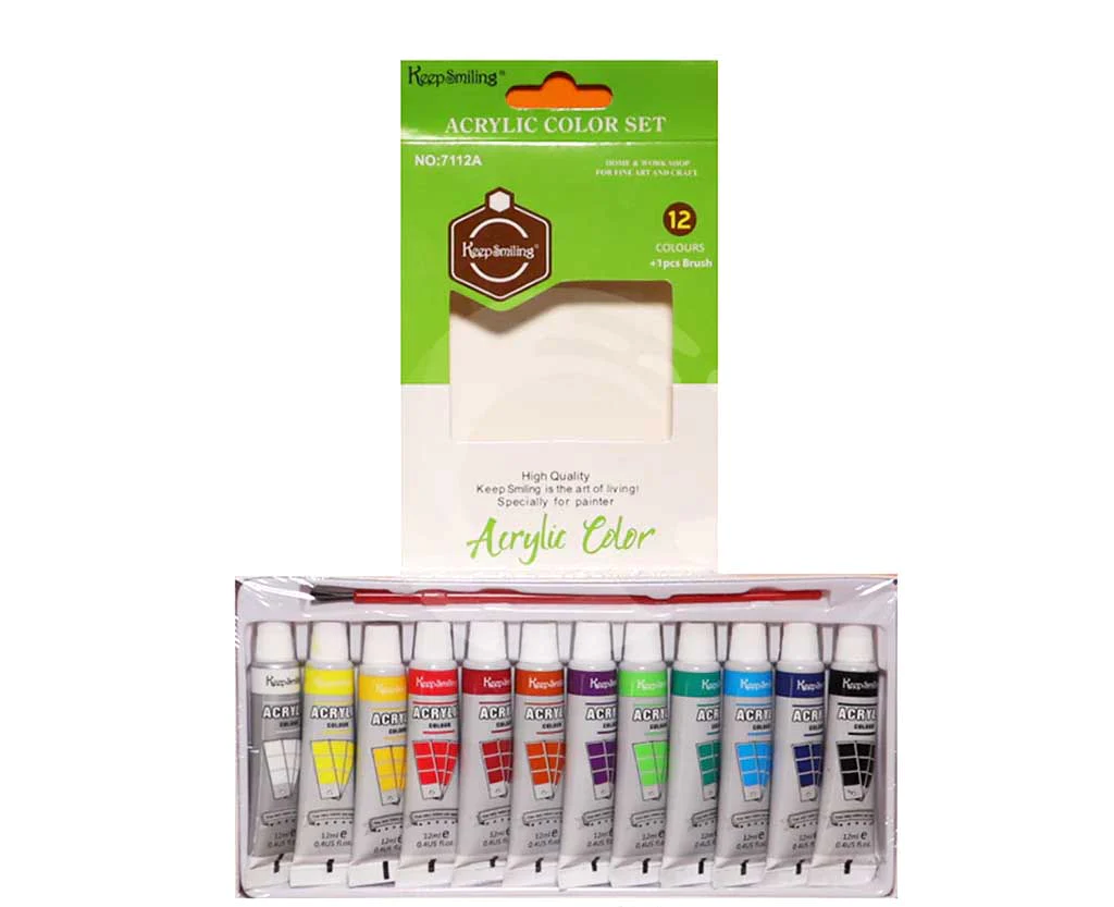 Keep Smiling Acrylic Colour Paints - Pack of 12
