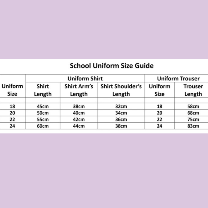 School Uniform Size Guide – Study Resources