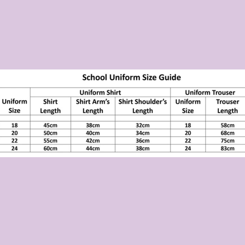 School Uniform Size Guide