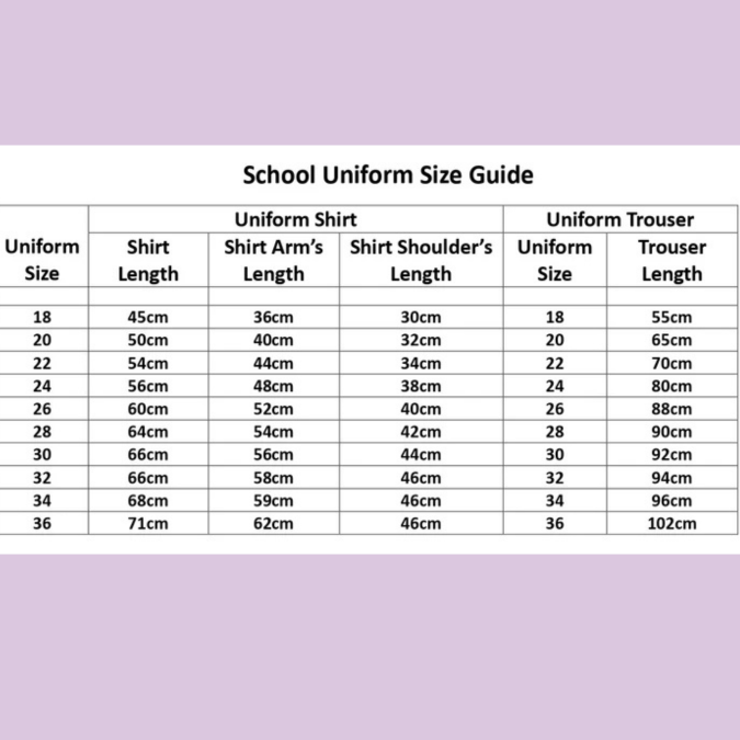 School Uniform Size Guide Rubrics