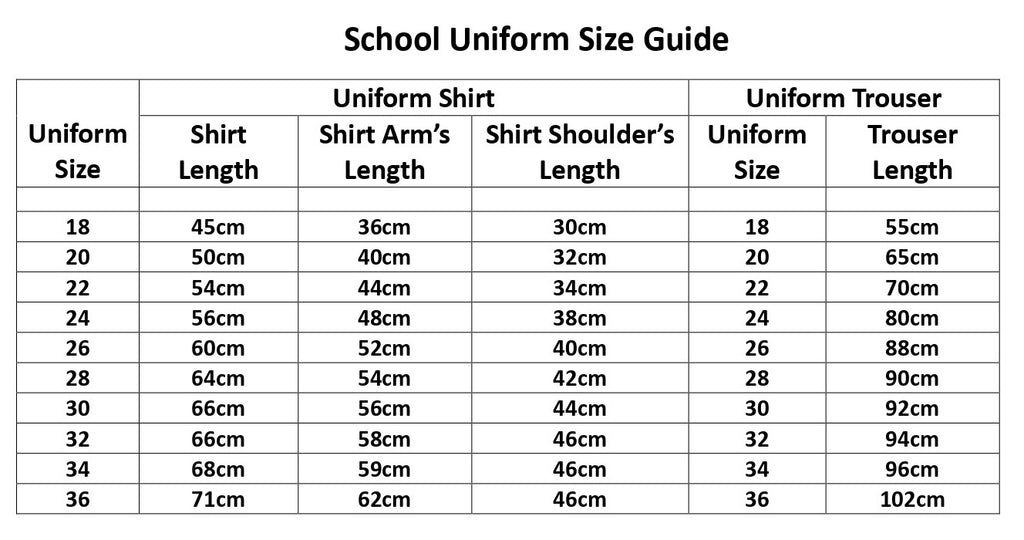 School Uniform Size Guide Rubrics