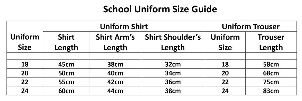 School Uniform Size Guide